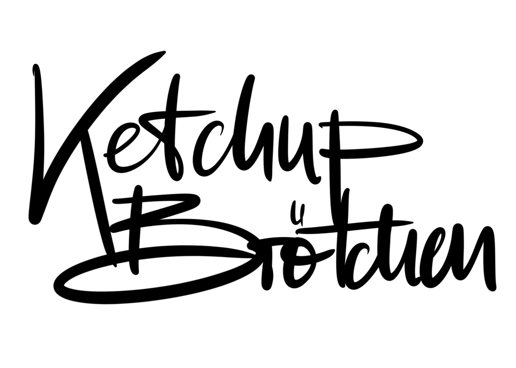 Lettering Ketchup und Brötchen, schwarze Pinselschrift